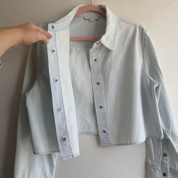 Vince Spring Cotton Twill Cropped Snap Shirt in Celestine Light Blue size M - Picture 6 of 16